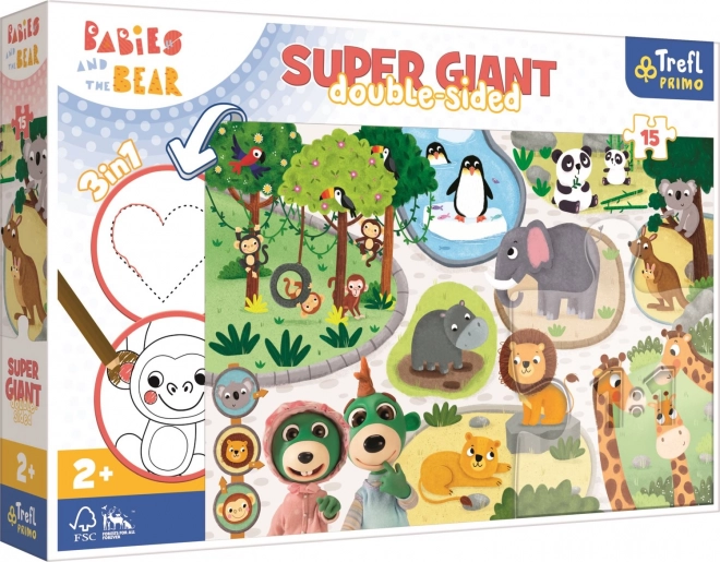 Double-Sided Puzzle Treflíci and Zoo Animals Super Giant 15 Pieces