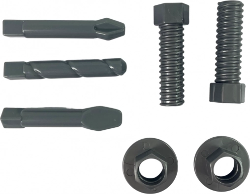 Set of screws, nuts, and interchangeable bits