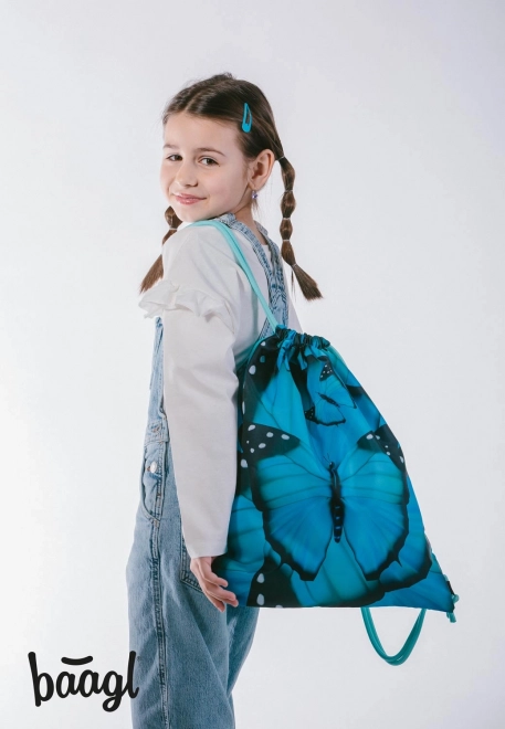 Baagl School Set with Ergo Backpack, Pencil Case, and Shoe Bag Butterfly