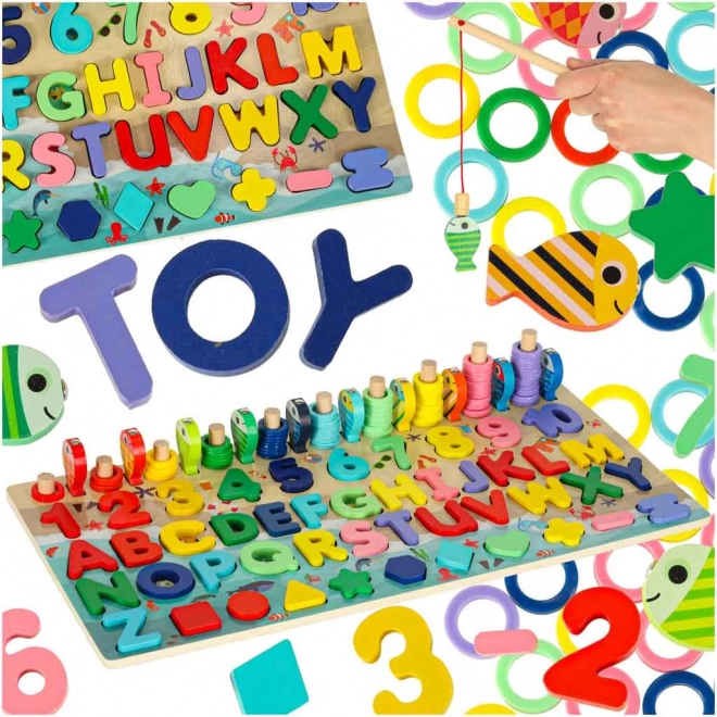 Houten educatief spel 3-in-1: sorteerder, telraam en magnetisch vissen