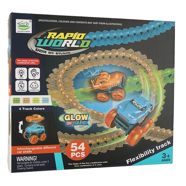 Illuminated Racing Car Track with Anti-Gravity Car, 54 Pieces