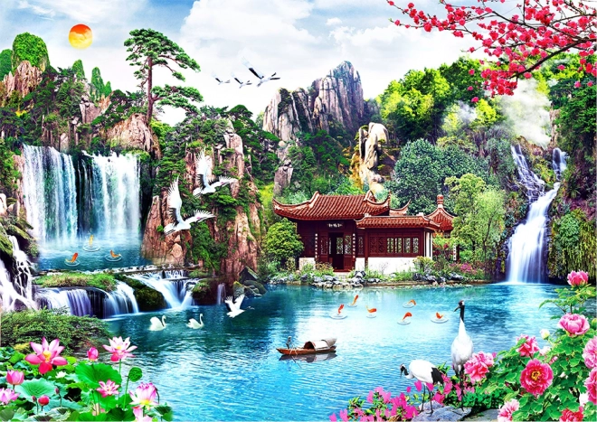 Wooden Puzzle Waterfalls in Japanese Garden 2-in-1