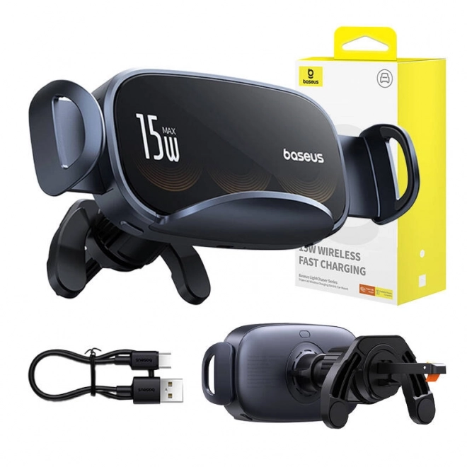 Supporto per auto con caricatore wireless Baseus LightChaser nero