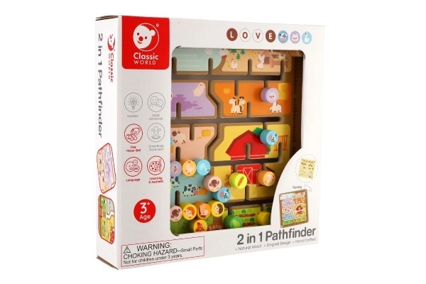 Wooden Educational Maze and Puzzle Board 2-in-1