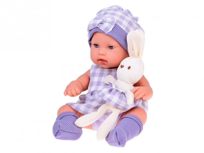 Newborn Doll with Grey Hat and Dress with Bunny Toy