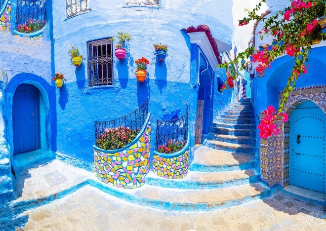 Enjoy Puzzle Turquoise Street in Chefchaouen, Morocco 1000 Pieces