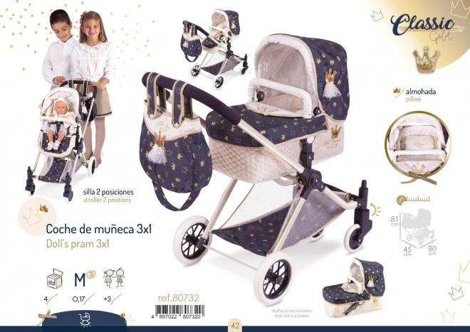 DeCuevas 3-in-1 Doll Stroller XL with Bag Classic Gold