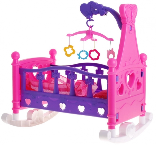 Doll Bed Cradle 2-in-1 with Mobile and Bedding