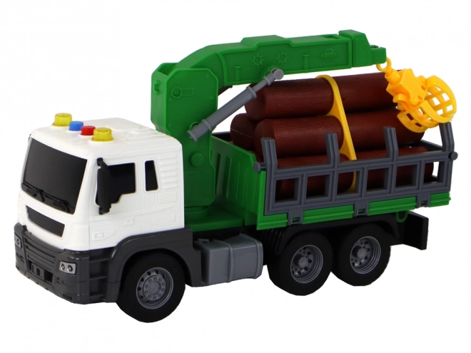 Friction Powered Green Crane Truck with Trailer and Sound