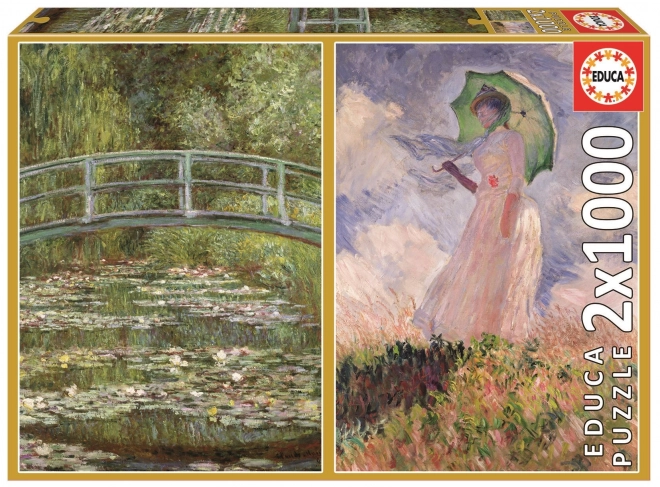 Educa Puzzle Pond with Water Lilies & Woman with Parasol 2x1000 Pieces