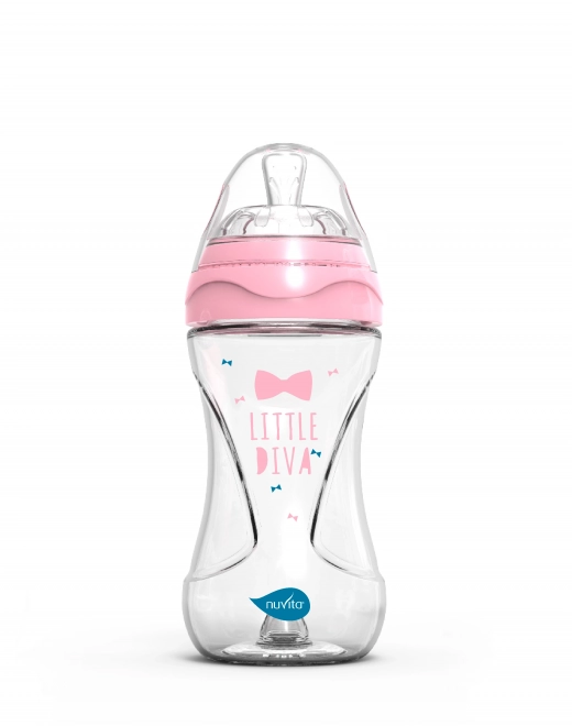 Glass Baby Bottle 240ml with Pink Nipple