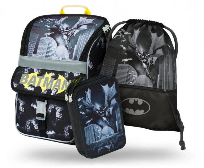 Baagl 3-piece Set: Backpack, Pencil Case, Bag - Batman Dark City