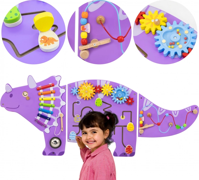 houten sensorisch wandpaneel triceratops