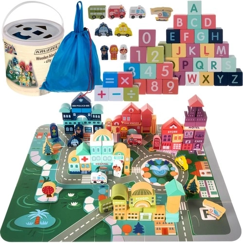 Wooden Building Blocks City Set with Sorter and Puzzle