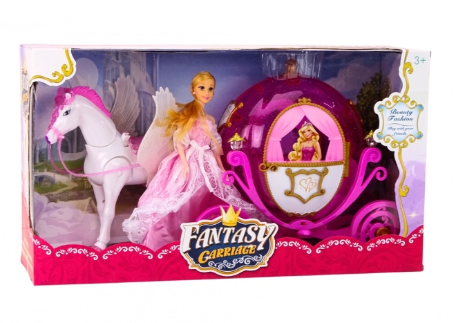 Princess Doll with Pink Pegasus and Carriage Set