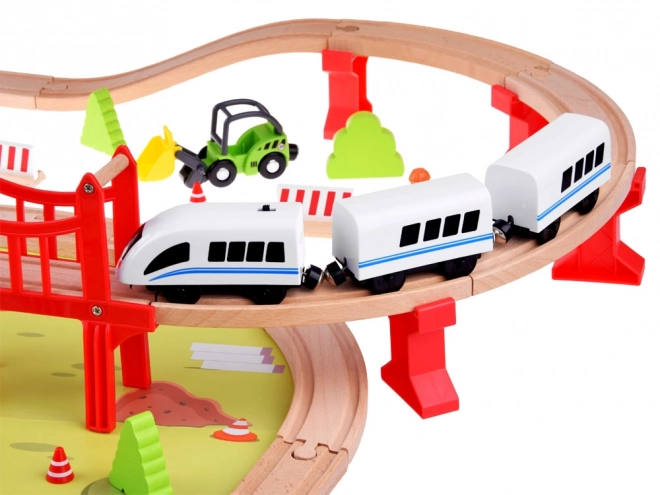 Wooden Train Set with Transport Base and Crane