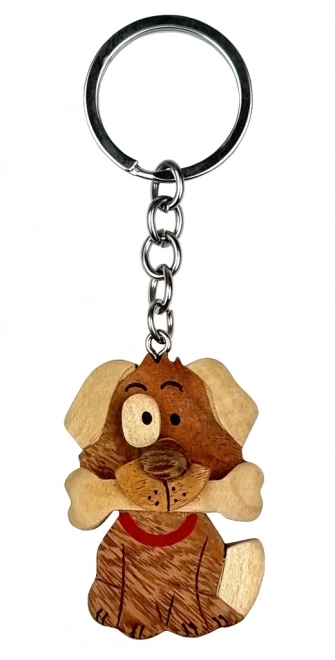 Large Wooden Dog Keychain with Bone