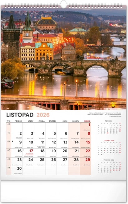Calendrier mural Prague 2026