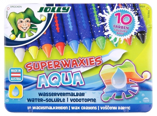 Aqua Non-breaking Wax Crayons in Metal Box