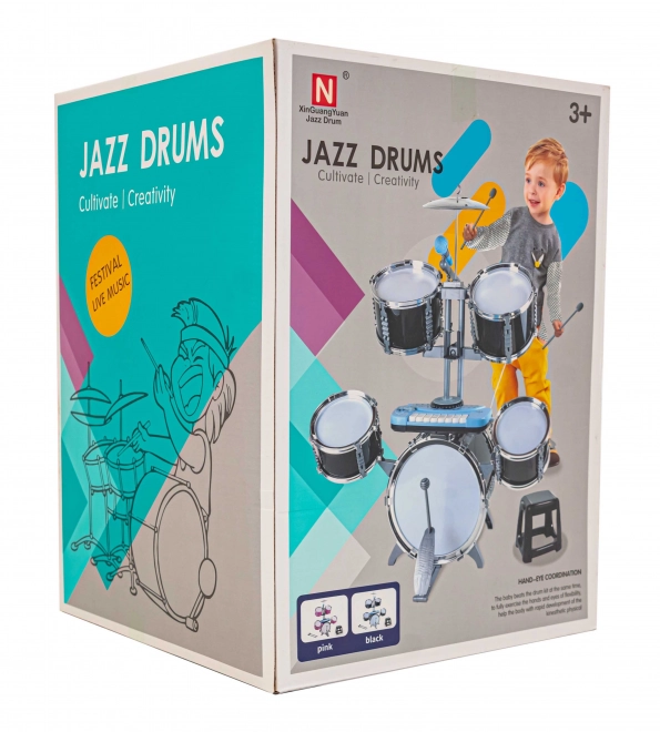 Large Black Drum Kit with Keyboard for Kids