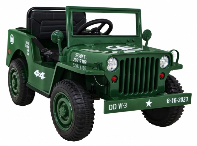 Retro military car for kids green + 4x4 drive + remote control + 2 luggage carriers + slow start + MP3 LED