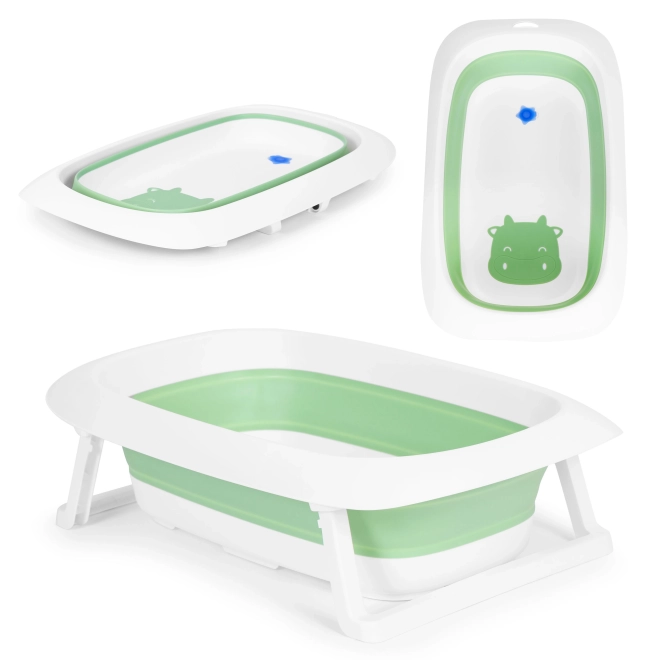 Foldable Baby Bathtub with Drain - Green Cow Design