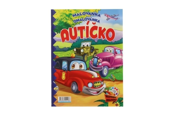Dětské omalovánky a aktivity s autíčkem a pastelkami