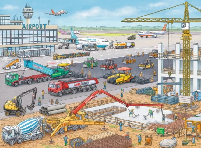 Construction Scene at the Airport XXL Puzzle for Kids