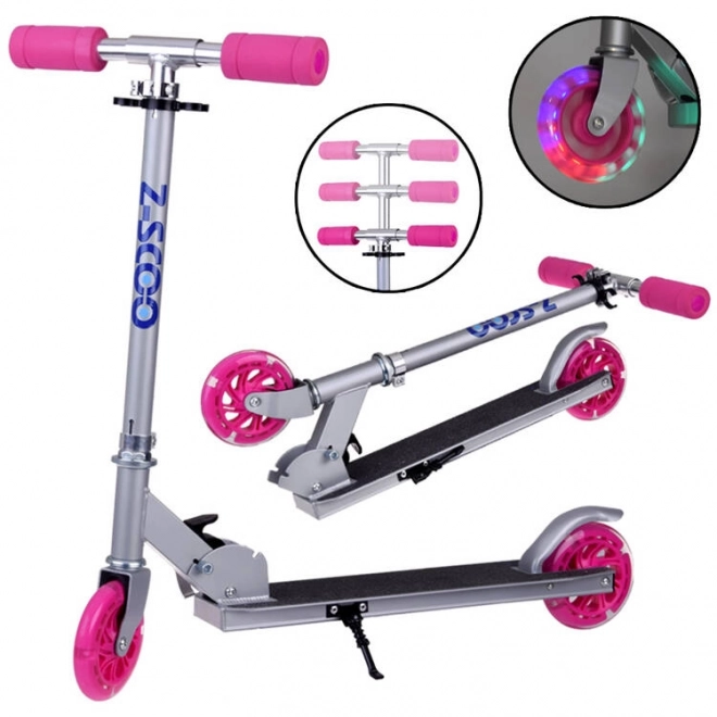 Foldable Children's Scooter with Light-Up Wheels – Pink