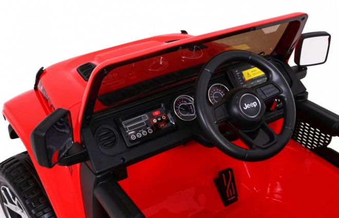 Jeep Wrangler Rubicon baterie pro děti Červená + dálkové ovládání + rádio MP3 LED + kola EVA