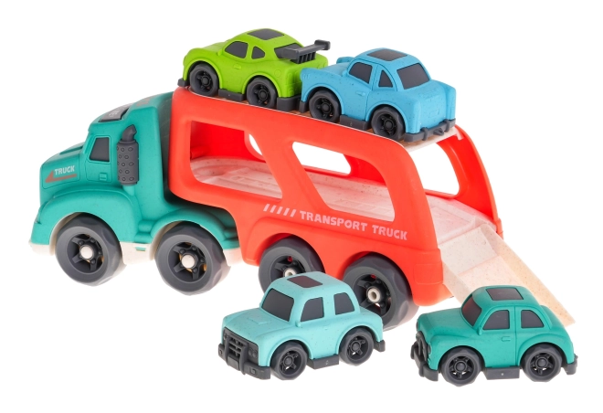 Interactive BIOplastic Tow Truck and Cars for Kids – Turquoise-red