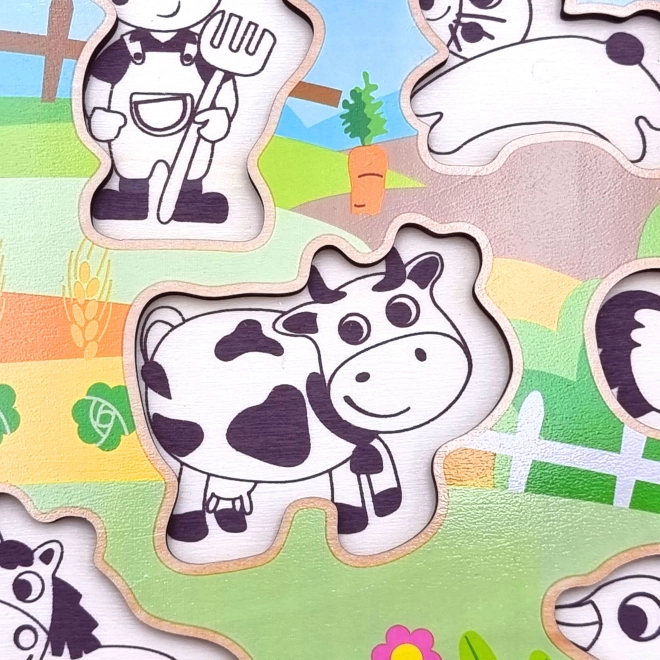 Puzzle in legno Fattoria Montessori con pomelli di Woopie Green