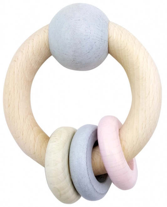 Pink Wooden Rattle with Beads and Rings