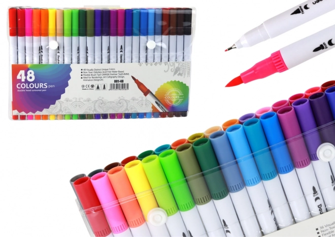 Double-Sided Markers Set with 48 Multicolor Pens in Organizer