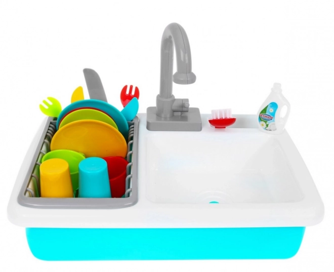 Children's Toy Sink with Faucet and Dishware Set