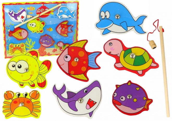 Wooden Fishing Game Set with Magnetic Sea Creatures