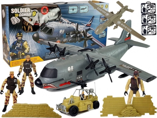 Military Toy Set with Large Aircraft and Accessories