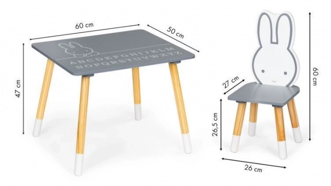 Ecotoys Kids Wooden Table With Two Chairs Bunny