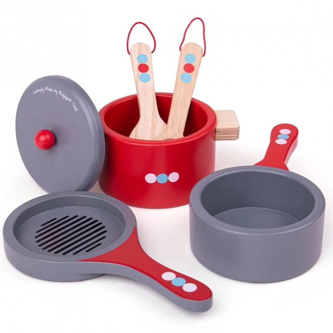 Bigjigs Toys Wooden Cooking Set with Polka Dots