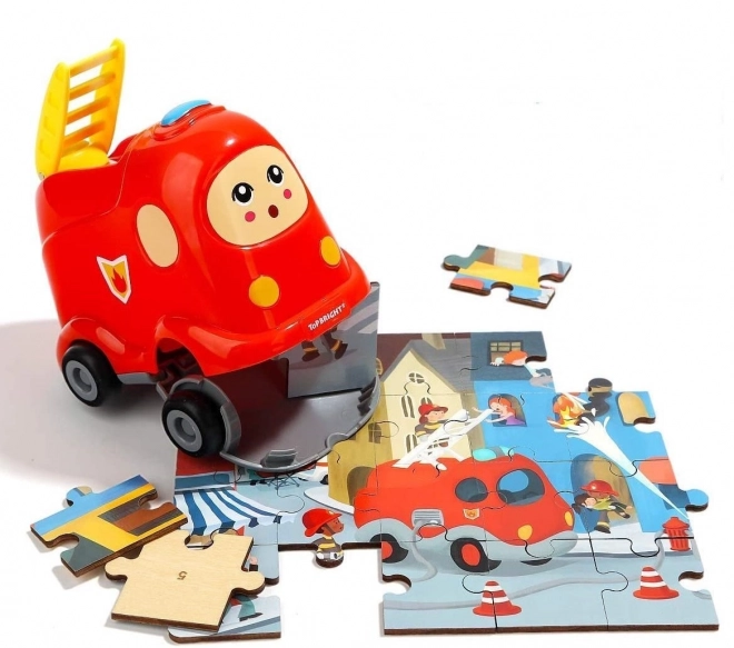 Top Bright Wooden Puzzle Fire Truck