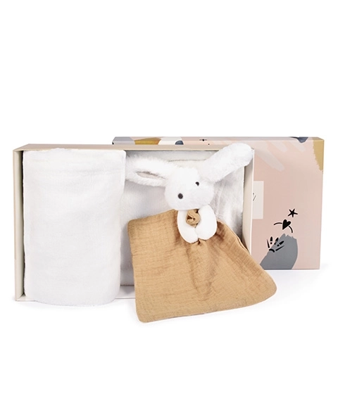 Doudou Gift Set Happy Rabbit Blanket and Cuddle Toy