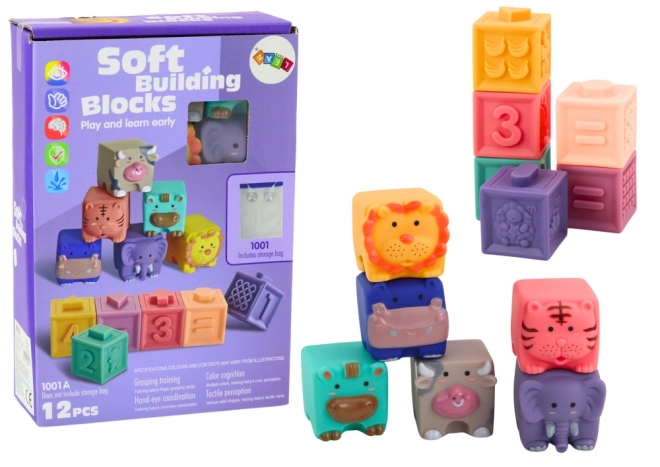 Soft Educational Blocks Animals Numbers Letters Colorful 12 pcs