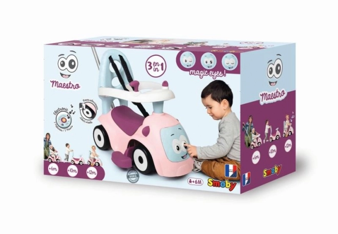 Smoby Maestro 3-in-1 Ride-On with Sounds and Push Handle - Pink