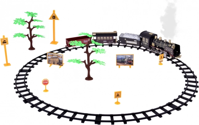 Large Retro Train Set with Locomotive Remote Control with Light and Steam