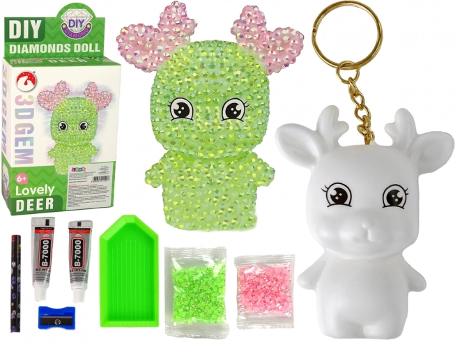 Diy Diamond Green Reindeer 3D Keychain Kit