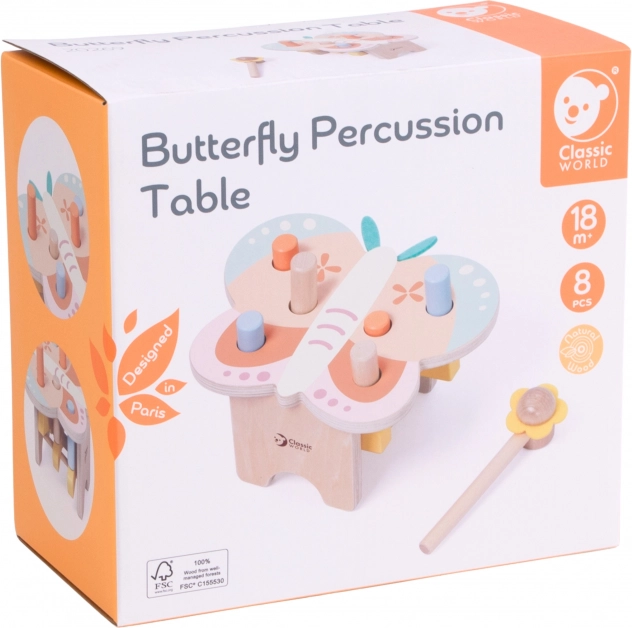 Dřevěný stoleček s pastelkami CLASSIC WORLD Montessori Motýlek