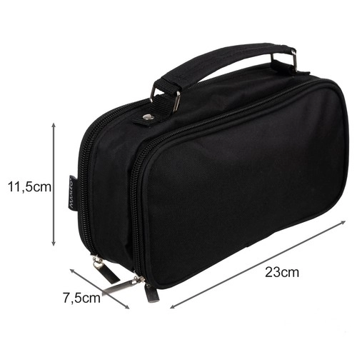 Large Black School Pencil Case - Expandable Dual Compartment