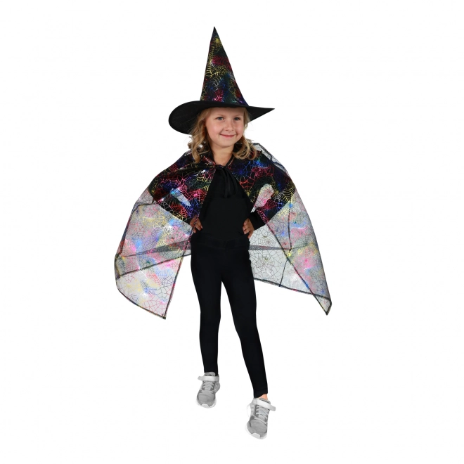 Witch Costume Cape with Spider Web and Hat