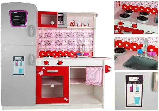 Wooden Play Kitchen with Fridge and Microwave