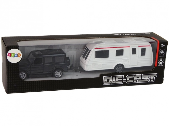 Black Jeep and Camper Trailer Set with Metal Parts